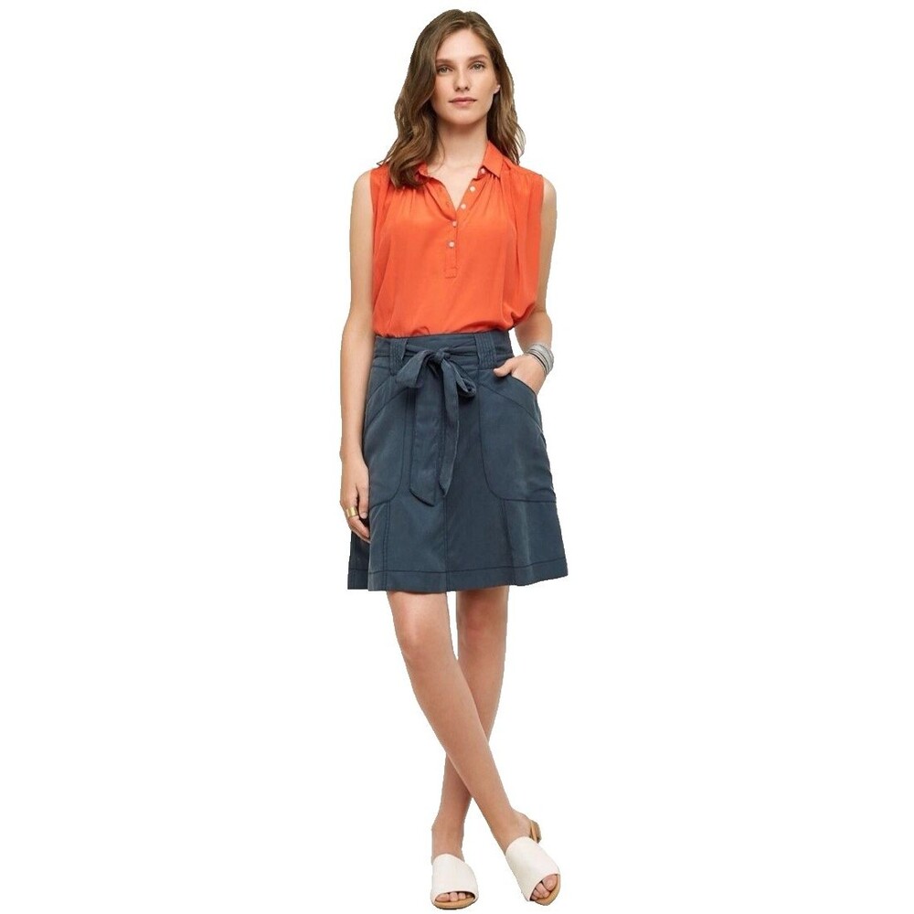 Anthropologie HD in Paris Brayden Skirt Womens 4 Blue Fog Belted A-Line Pockets